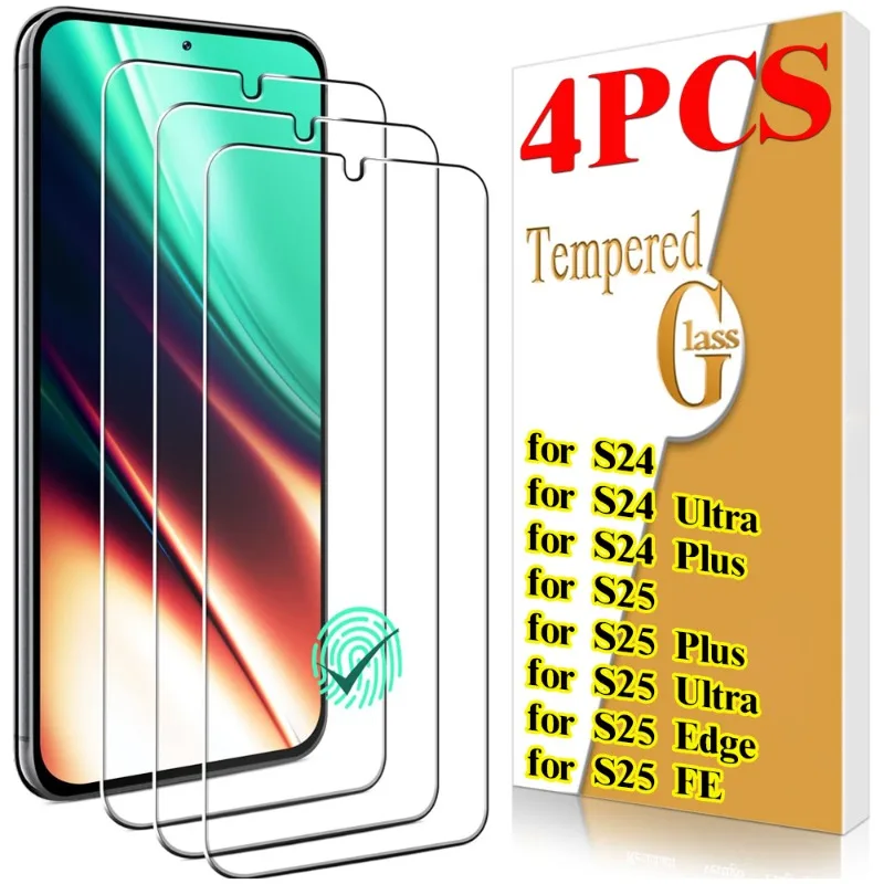

1-4 шт. для Samsung Galaxy S24 S25 Ultra Plus 5G 9H Защитная пленка для экрана от царапин, разблокировка закаленного стекла для Samsung S25FE Film