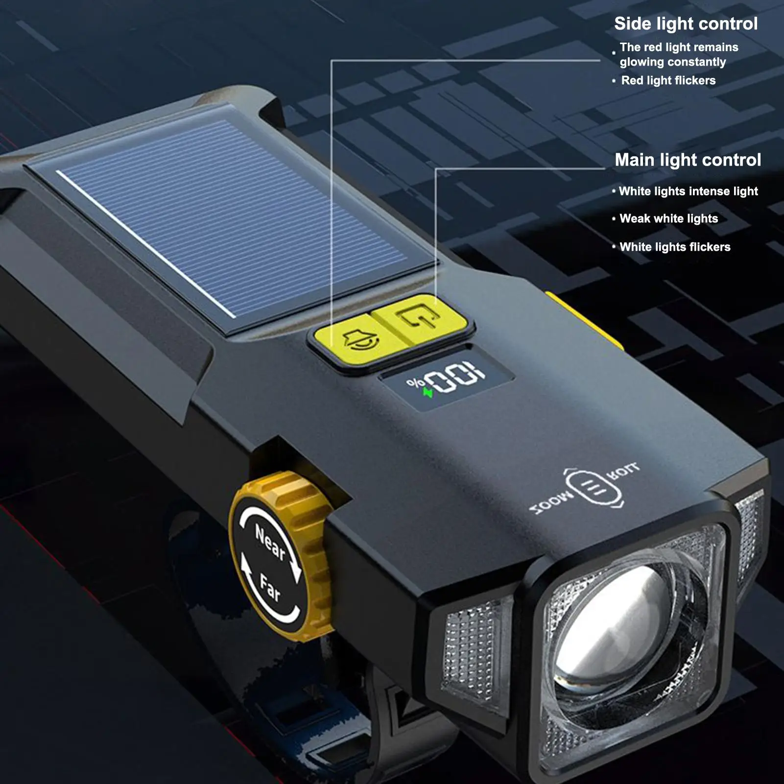 

Rechargeable Bike Light High Brightness Solar Bike Headlight Digital Display Cycling Accessories For Outdoor Safety Night Riding