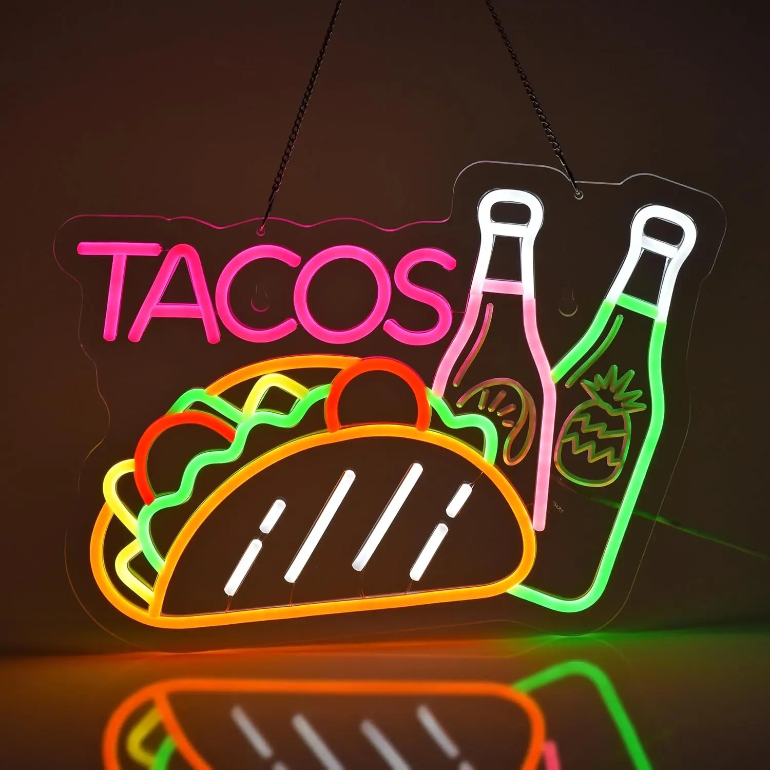 Tacos Neon Sign LED Neon Lights for Wall Art Decoration for Business Mexican Restaurant Fast Food Shop Bar Decor USB Powered