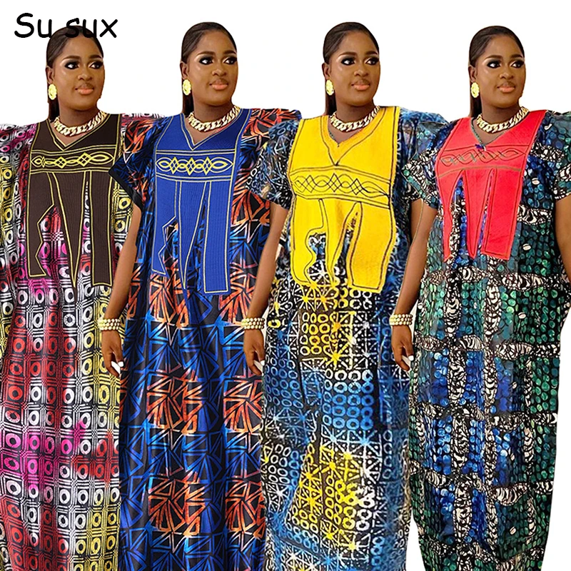 African Print Dresses For Women Traditional Plus Size Embroidery Maxi Dress Dashiki Africa Clothing Muslim Robe Africains Femme