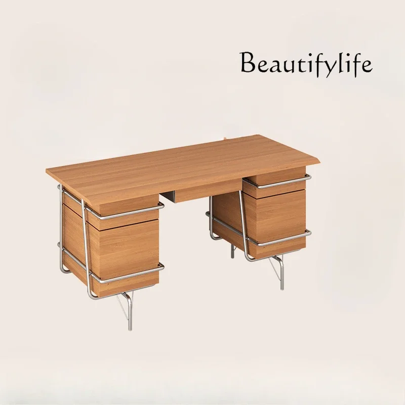 

Bauhaus desk simple stainless steel workbench medieval home desk with drawers bedroom desk