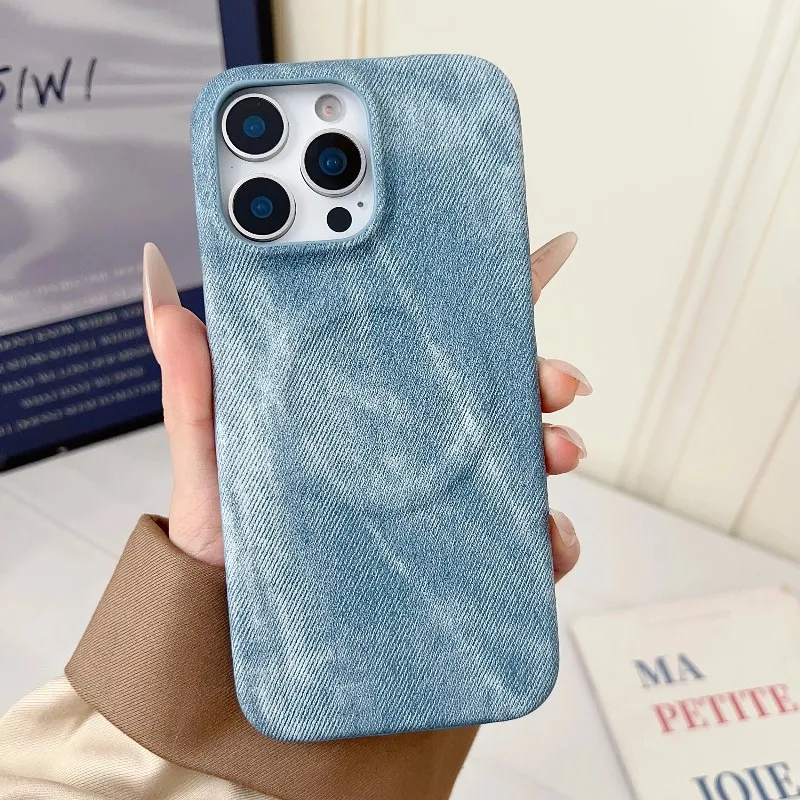 Denim-Jeans-Textur Magnetische Handyhülle für MagSafe iPhone 17 Air 16 15 14 13 12 Pro Max Plus 17Pro Mac Safe Stoßfeste Hülle