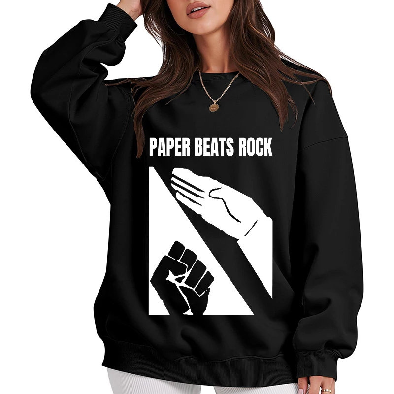 ペーパービートスロックミームプリントパーカー男性女性秋冬ルーズ O ネック快適なトップスユニセックスプルオーバースウェットシャツ 2025