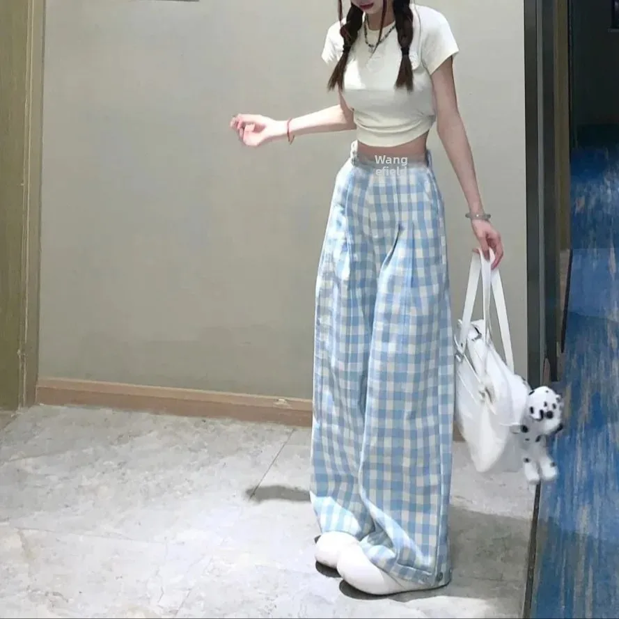 

Брюки, комплект из двух предметов, модный топ и низ, летний женский корейский стиль, дизайн, небольшой размер, одинаковый комплект, широкий