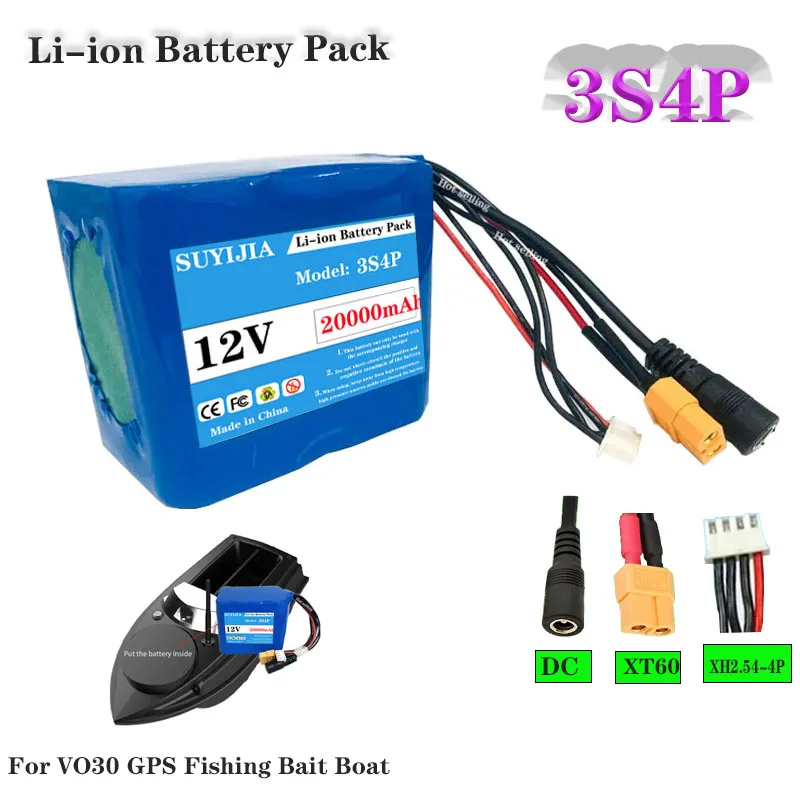 

Литий-ионный аккумулятор 18650, 3S4P, 12В, 20Ач, производство Китай, с BMS, высокомощный, для радиоуправляемых прикормочных корабликов GPS V030