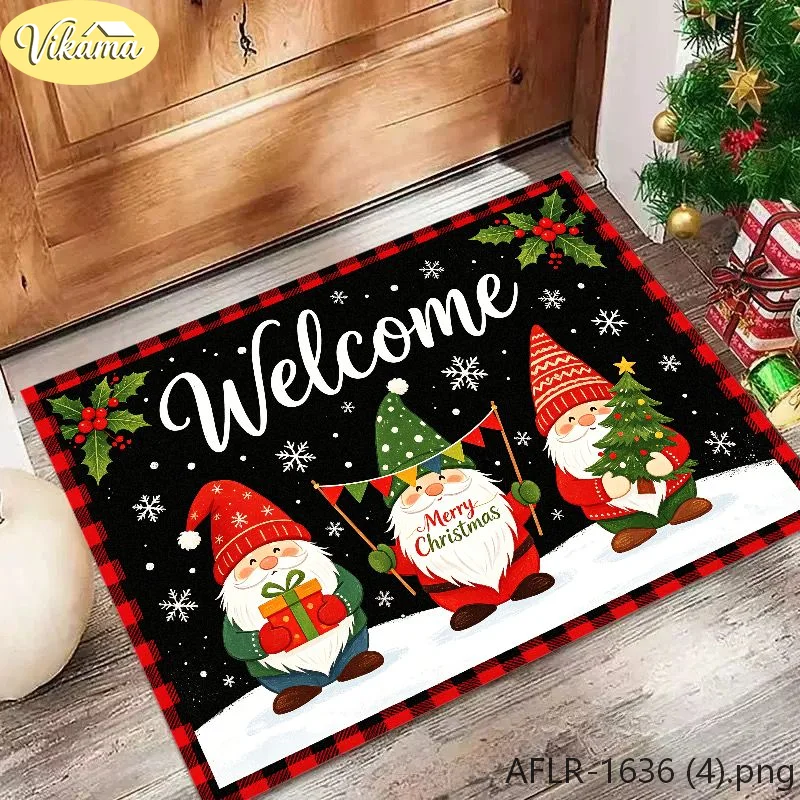 VIKAMA Christmas Entryway Doormat Christmas Elf Non Slip Welcome Rug Front Door Porch Decorative Mat Washable Cozy Home Decor