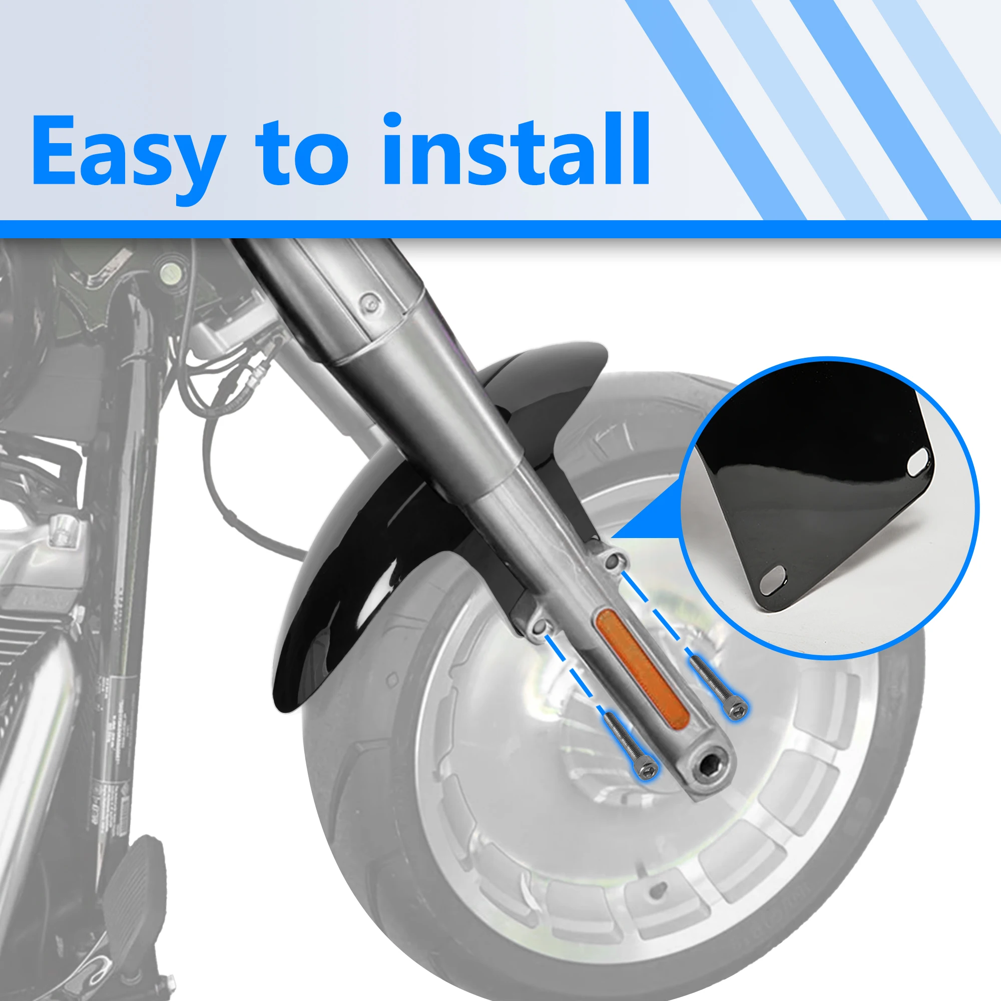 For Harley Fatboy 2018-Up, Gloss Black Front Steel Fender – Short Replacement Mudguard