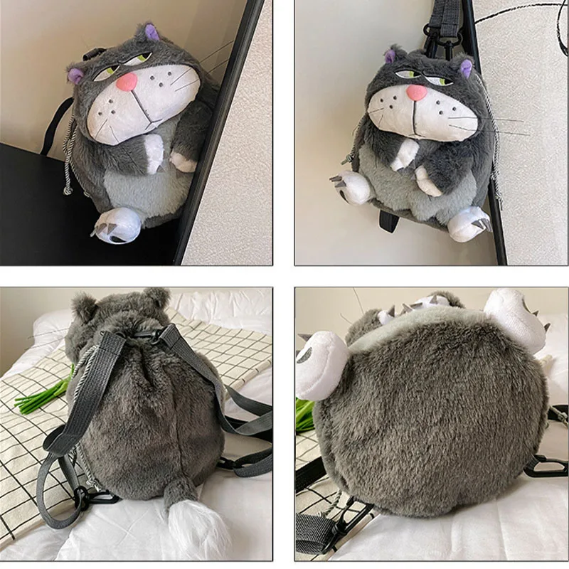 Lucifer Cat Backpack Women Plush Bag Anime Cinderella Pet Plush Shoulder Bag Portable Drawstring High Capacity Girl Gift