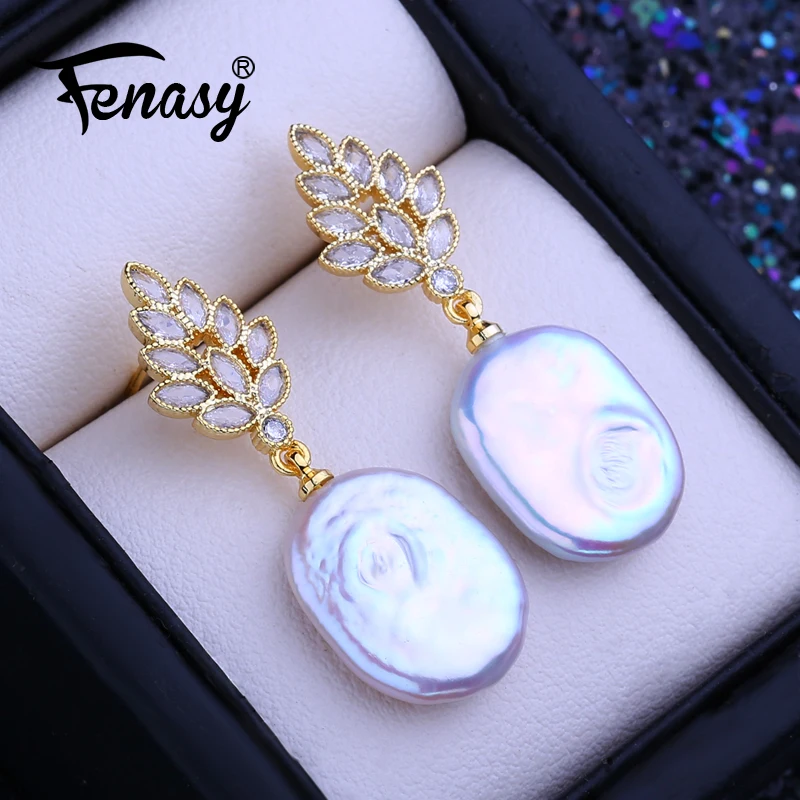 

FENASY натуральный пресноводный большой жемчуг в стиле барокко серьги золотого цвета модные свадебные украшения подарки на день рождения для женщин