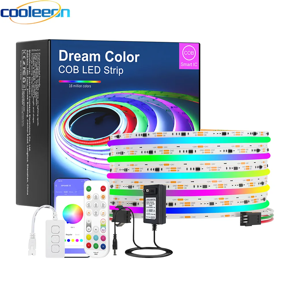 RGB-IC indirizzabile COB LED Strip Light Kit Wifi Google Home Alexa Voice Control BT APP RF Remote Control Dream Color LED Tape