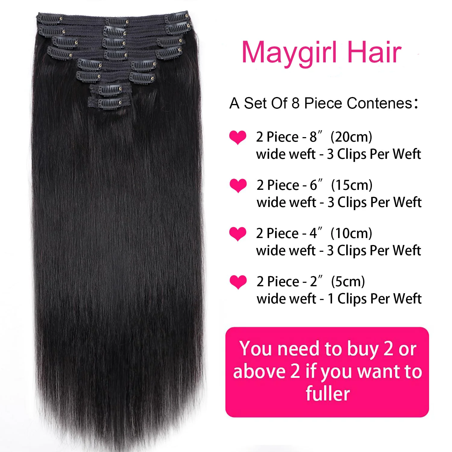 Silky Remy Human Hair Clip-In Extensions, 8 Pieces, 18 Clips, 18 Inches Brazilian Remy Straight Hair Clip-In Human Hair Extensions  main image 4