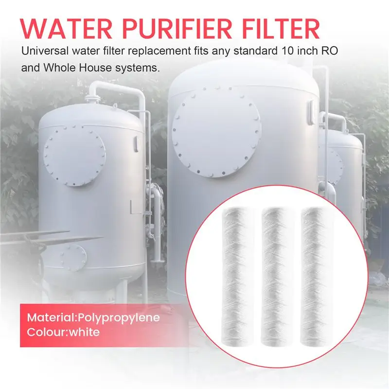 

Hot Sale-3Pcs Water Purifier 10 Inch String Wound Filter Cartridge 5 Micrometre PP Cotton Filter Sedmient Filter