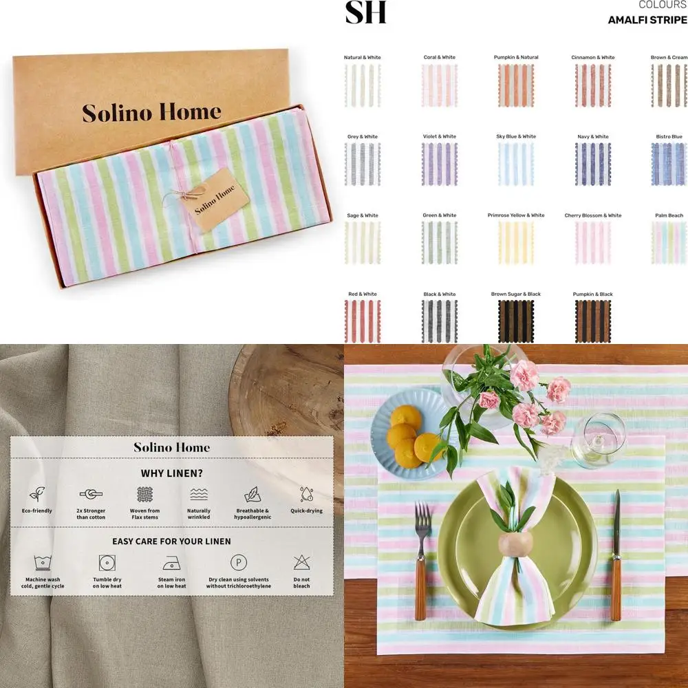 

Набор из 4 разноцветных льняных салфеток для сервировки стола с полосками в стиле Палм-Бич, 14x19 дюймов, идеально подходят для весенних и пасхальных праздников