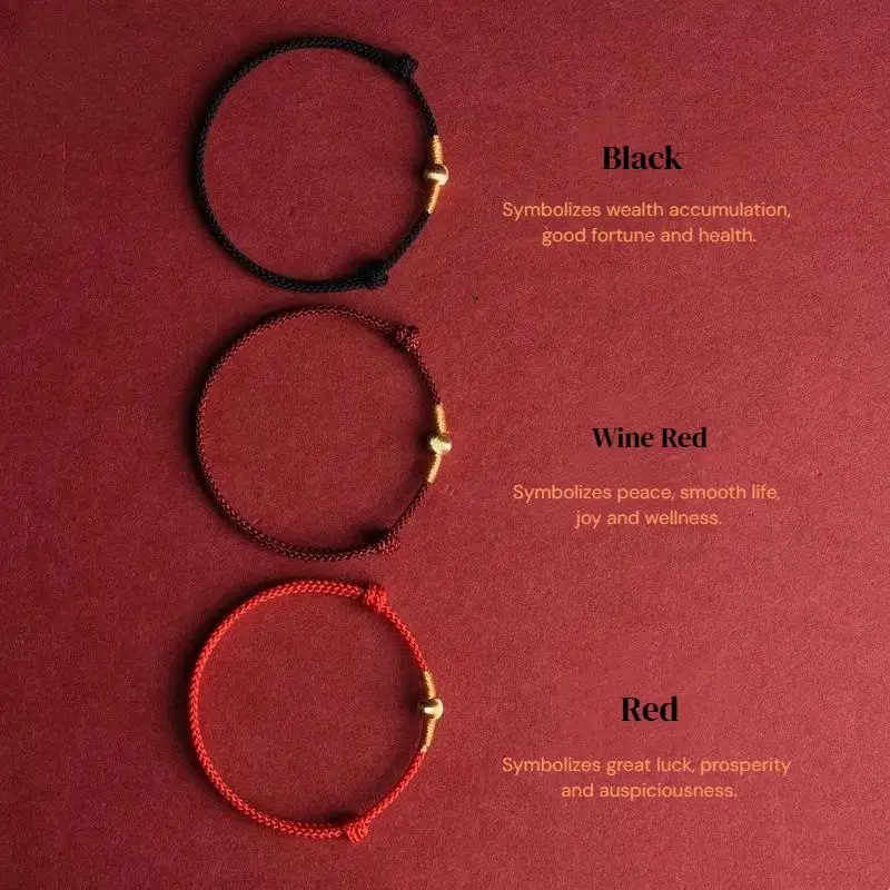 Lucky Bead Red String Bracelet Hand Braided Adjustable Couple Anklet for Zodiac Year Daily Wear Gift