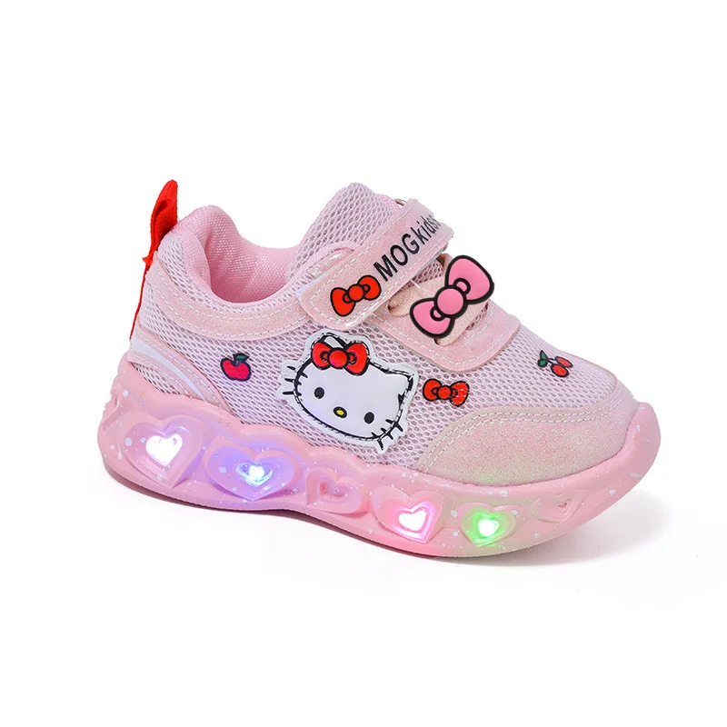 

Hello kitty girls sneakers with lights kids casual shoes spring and fall breathable mesh princess baby soft soled running shoes