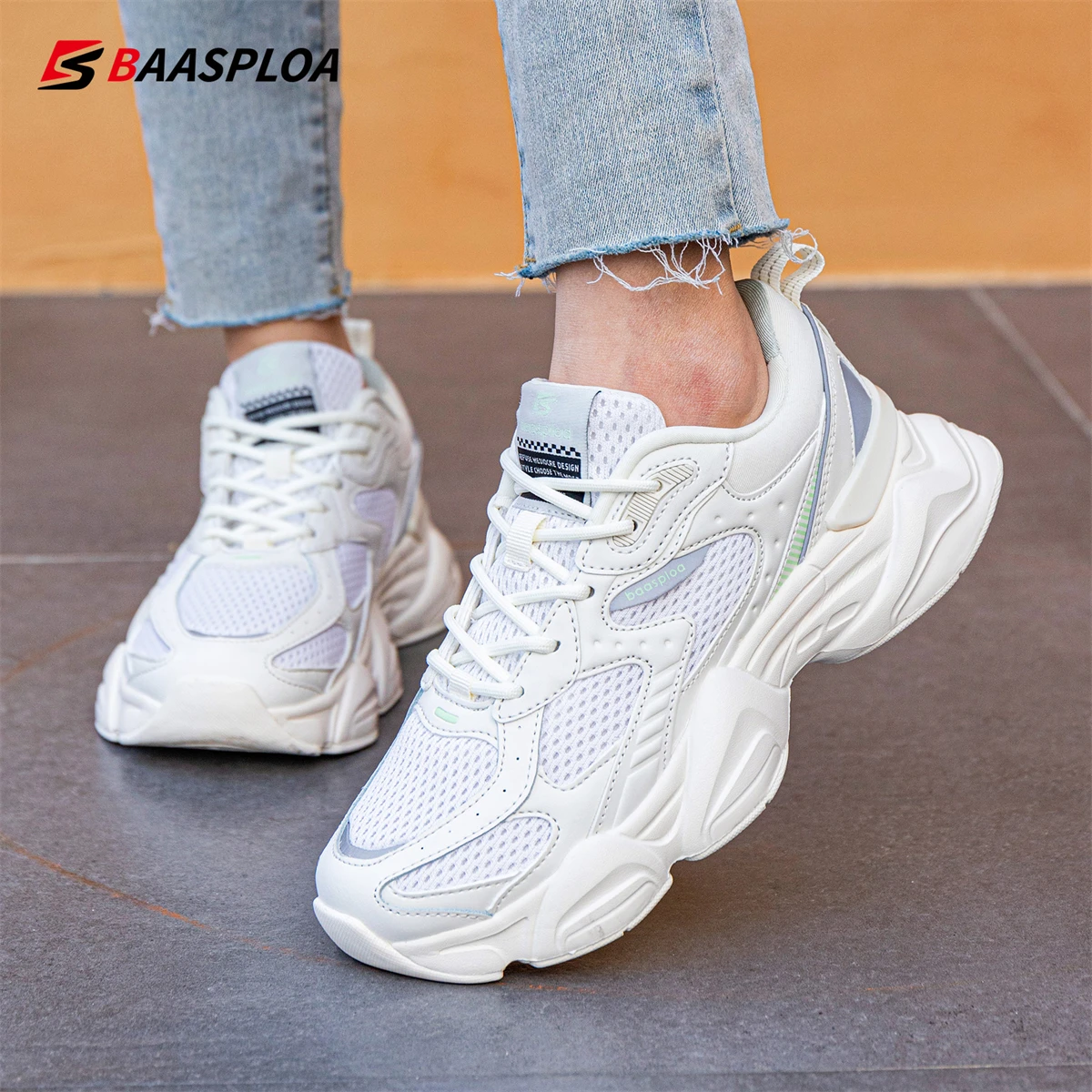 

Baasploa Women Sports Shoes New Casual Breathable Lace Up Walking Shoes Female Outdoor Lightweight Non-Slip Running Shoes