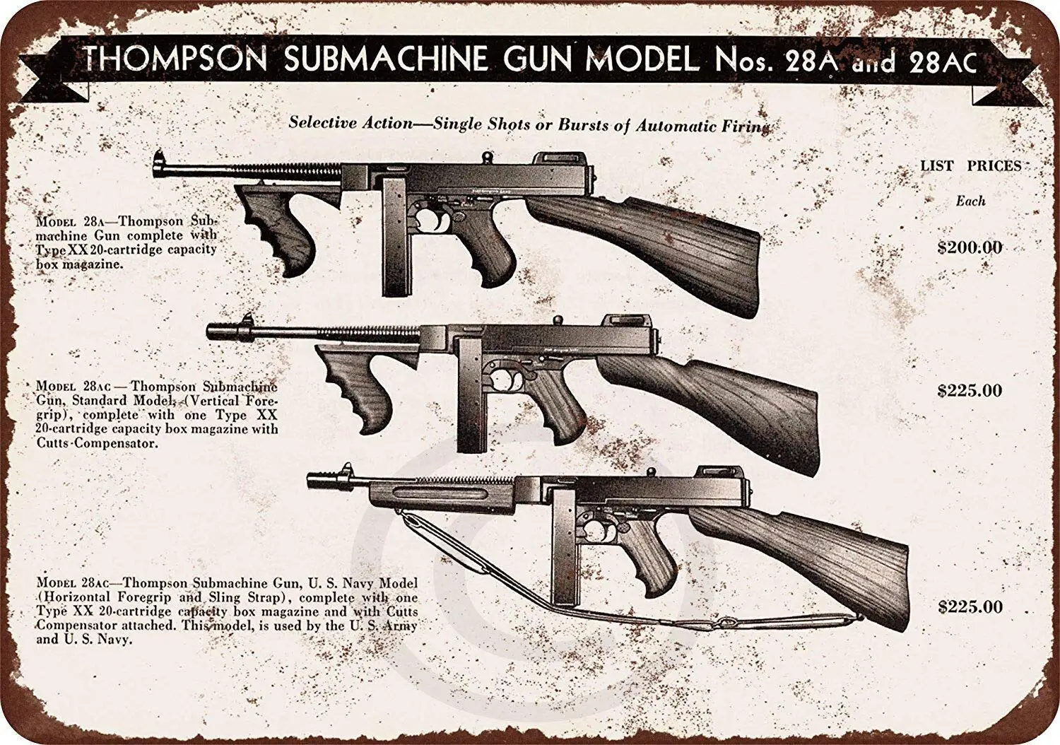 HomDeo Metal Signs Vintage 1944 Thompson Submachine Guns Retro Style Ranch Funny Tin Sign 8 x 12 Inches Garage Decor Art si sign