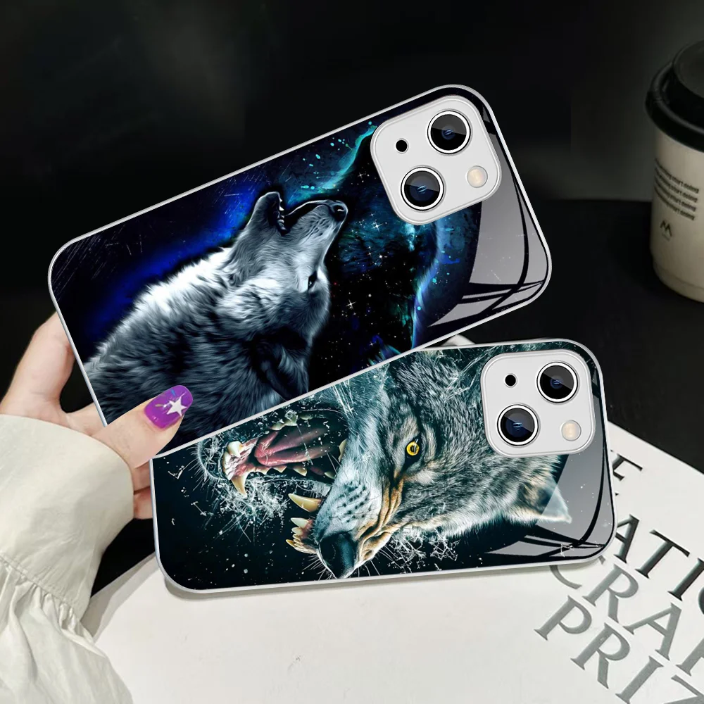 

Animal The Wolf Howl Phone Case For IPhone 14 13 12 Mini 11 Pro XS Max X XR 14 Plus Tempered Glass Cover