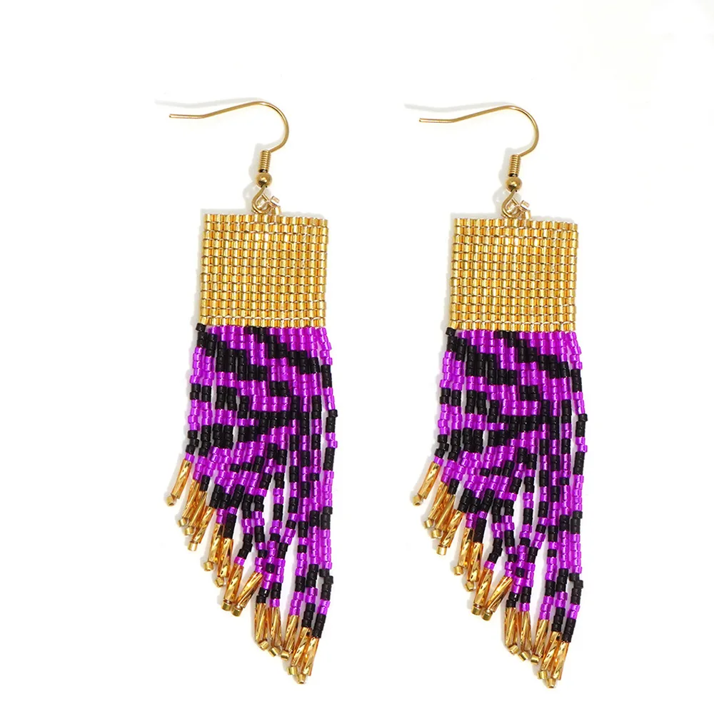 Beaded earrings Tassel Originality Irregularity Design Hand knitting Bohemia Alloy Tide Simple Rice bead earrings