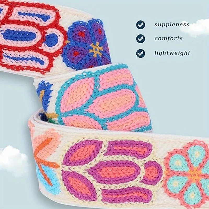 1PC Colorful Bohemian Embroidery Lace Bag Adjustable Shoulder Strap Crochet Flower Guitar Crossbody Bag Cell Phone Strap