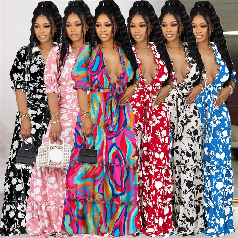 Floral Print Pant Sets Womens 2 Piece Outfits Summer Boho Vacation Lace-Up Shirt Blouse and Wide Leg Pants Elegant Matching Sets