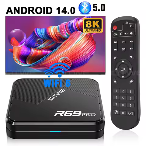 R69 PRO Smart Android 14 TV Box 4GB 128GB Support 8K HDR Video Dual WiFi 2.4G/5G BT5.0 HDMI Media Player Set Top Box