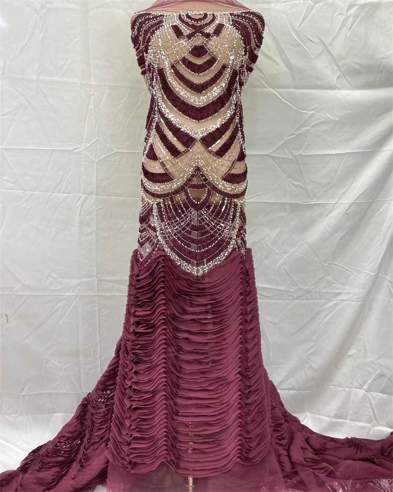 

Luxury African Beaded 2025 High Quality Nigerian Sequins With Pearl Lace French Tulle Lace Fabric For Party Dress Sewing