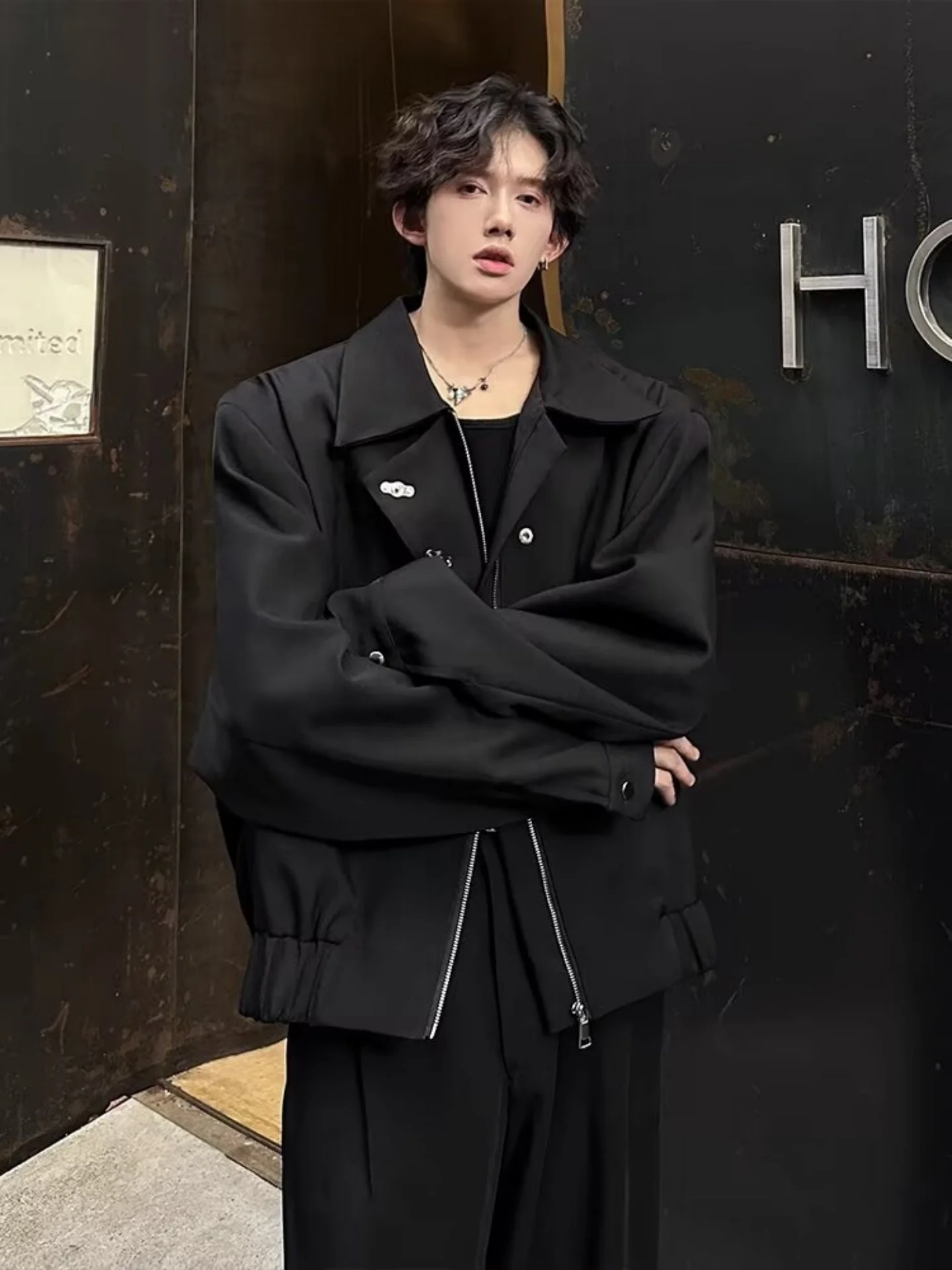 Metal Decorated Flight Jacket Men's American Casual High-End Stylish CleanFit Outerwear Spring Autumn Flip-Collar Male Jacket