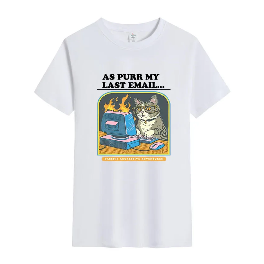 

Креативная футболка с короткими рукавами и принтом «Кошка играет в компьютерные игры» для мужчин, летняя уличная повседневная рубашка с круглым вырезом для мальчиков и девочек