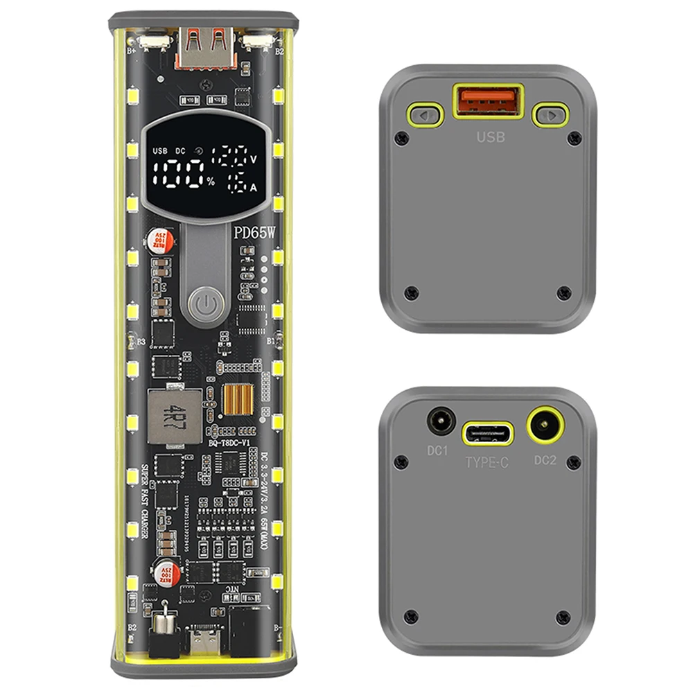 PD 65W DIY Batteriebox DC-Anschluss Schnellladung Powerbank Transparentes Powerbank-Gehäuse Schweißfreier 8-Zellen 18650 Batteriehalter – Detail 20