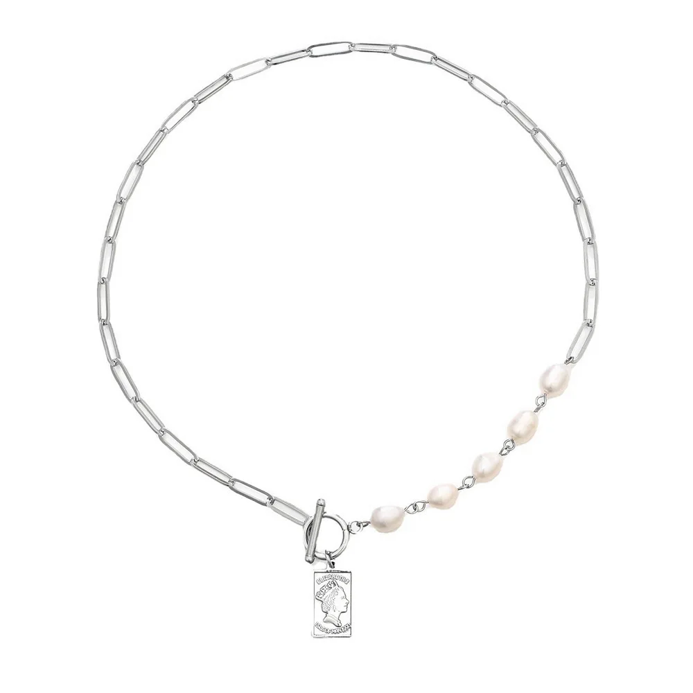 Elizabeth Square Pendant Irregular Natural Pearl Titanium Steel Spliced Necklace For Women Gift