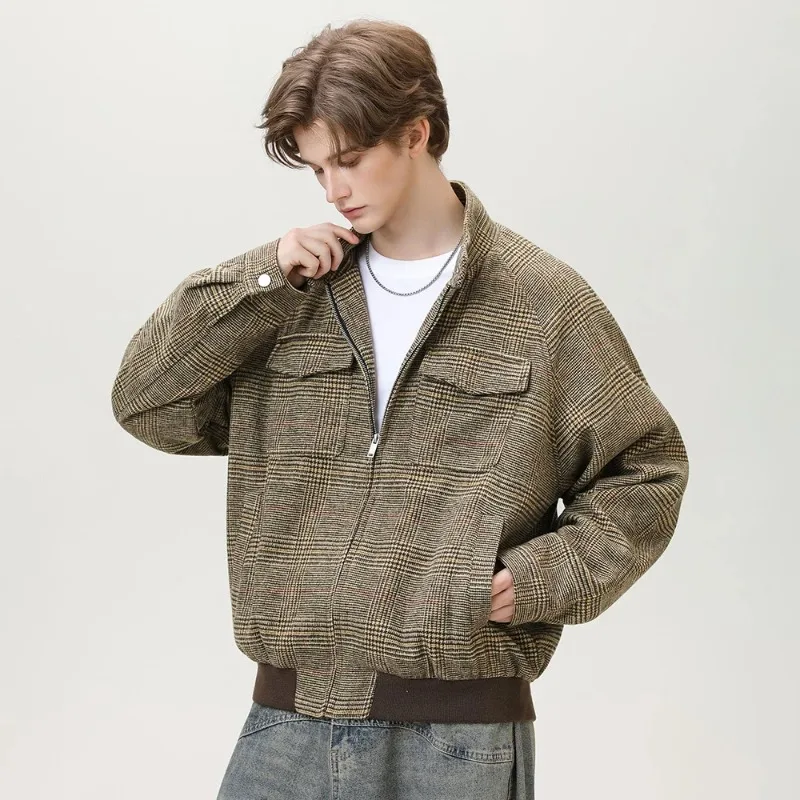 

Autumn Winter 2025 Men's Jacket Man Retro Plaid Coats Man Casual Loose Double Pocket Designer Men's Wear