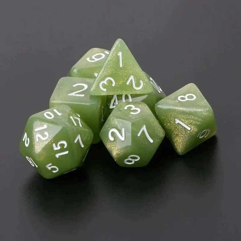 7pcs/set Green Shiny D4/6/8/10/12/20 Polyhedral Digital Dice Set for DND TRPG Party Entertainment Table Game Board Game Supplies