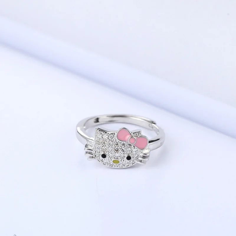 Sanrio-Anillos abiertos de Hello Kitty para mujer, joyería de dibujos animados, Simple, a la moda, regalo de vacaciones para amigos, japonés y coreano, nuevo