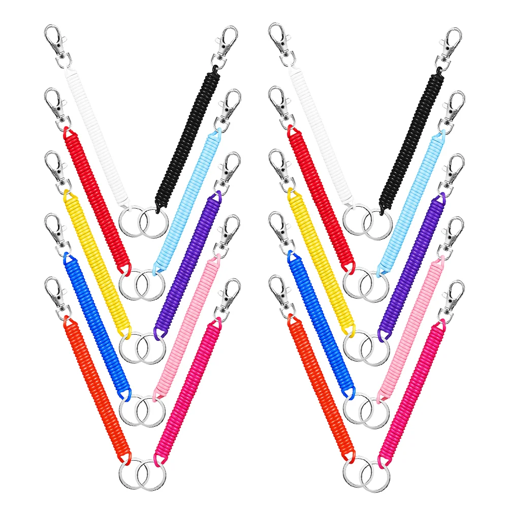 20 Pcs Spring Keychain Coil High Elasticity Plastic Spiral Wrist Keychains Rich Colors Lobster Clasp Metal Key