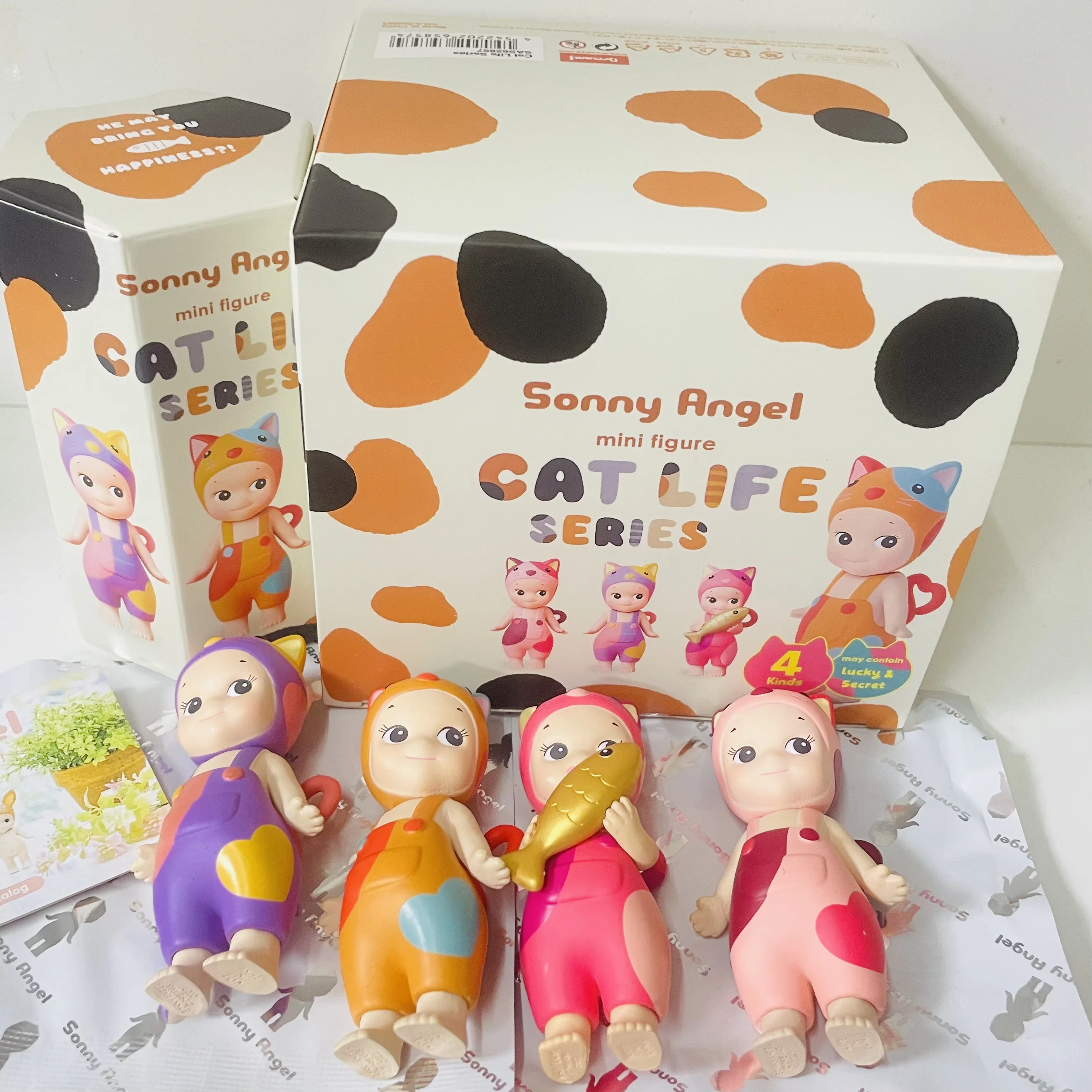 4pcs/box cat life Series Sonny Angel Anime Figures toy Ornaments Dolls Fans Children Christmas Gifts