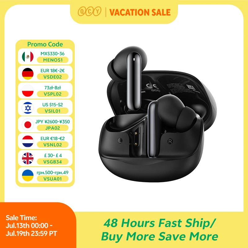 QCY Melobuds N50 ANC Bluetooth 5.4 Wireless Earphones Active Noise Cancellation 6 Mics Clear Call Earbuds Multipoint Connection