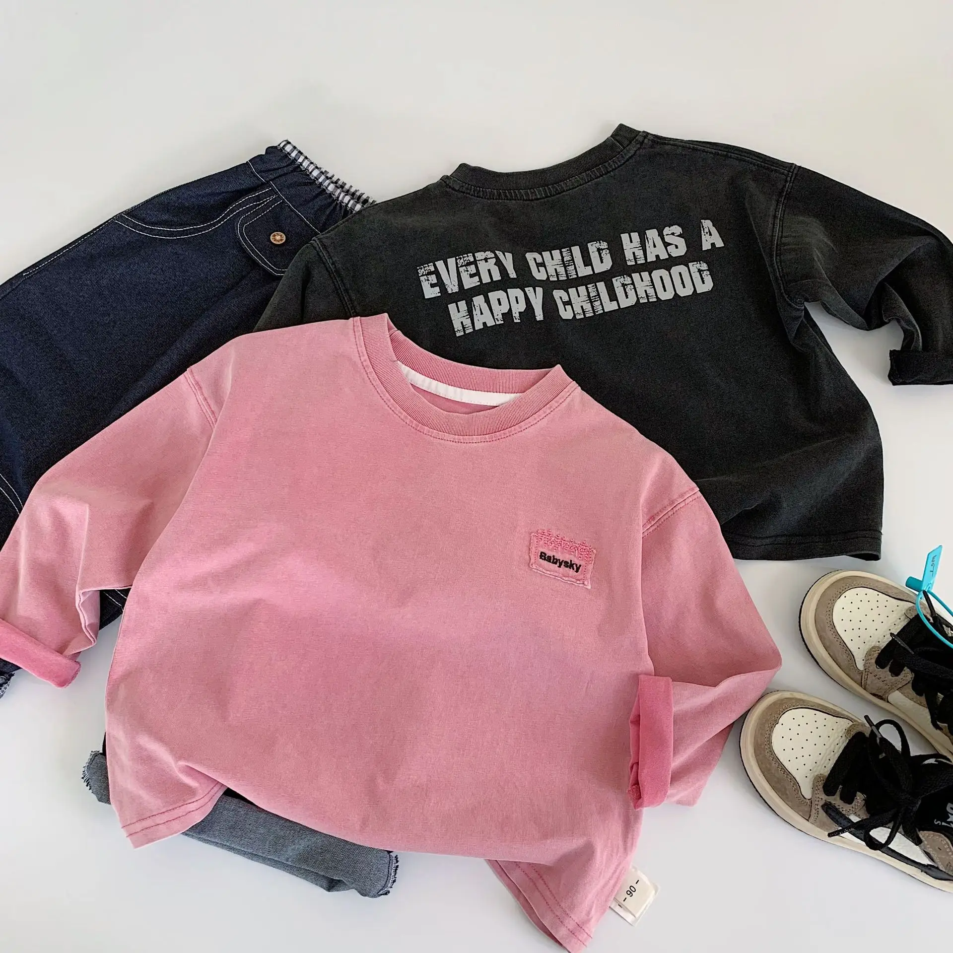 

Children's T-shirt 2025 Autumn New Children's Letter Loose Crew Neck Bottoming Shirt Baby Autumn Clothes