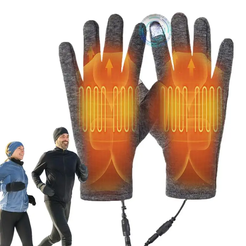 

USB Heated Gloves Touch Screen Thermal Electric Heating Gloves Windproof Warm Full Finger Glove Winter Hand Warmers Mitten