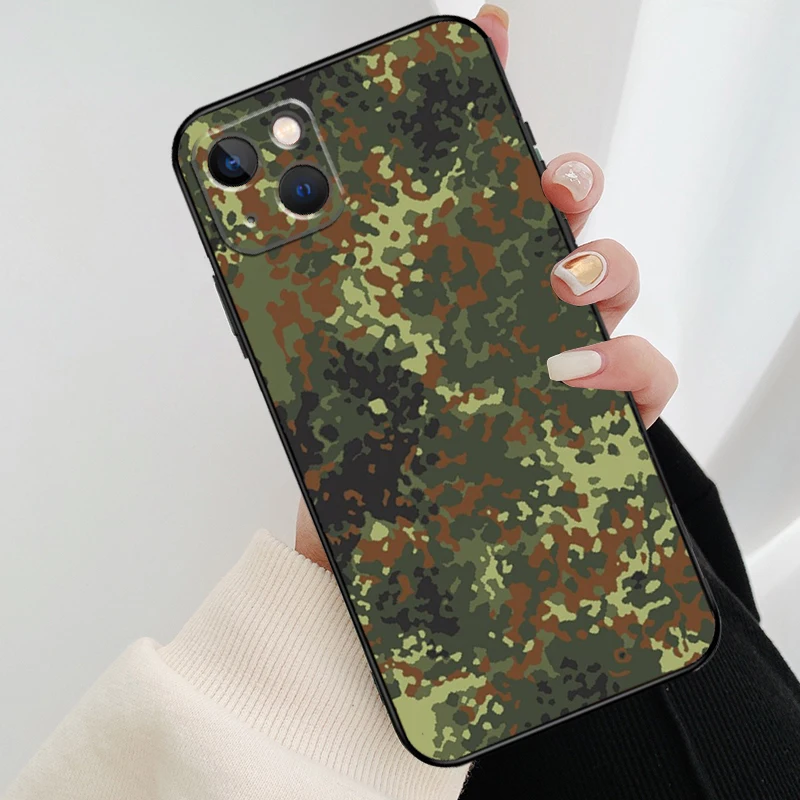 Flecktarn Camouflage Camo Case For iPhone 12 11 13 14 15 16 Pro Max Mini Cover For iPhone XR X XS Max Plus Phone Case