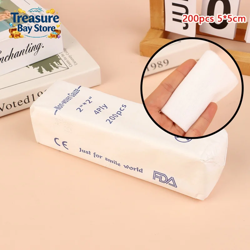 200 tampons de gaze stériles en coton, 4 couches, 5x5 cm, pour trousse de premiers secours, pansement d'urgence imperméable