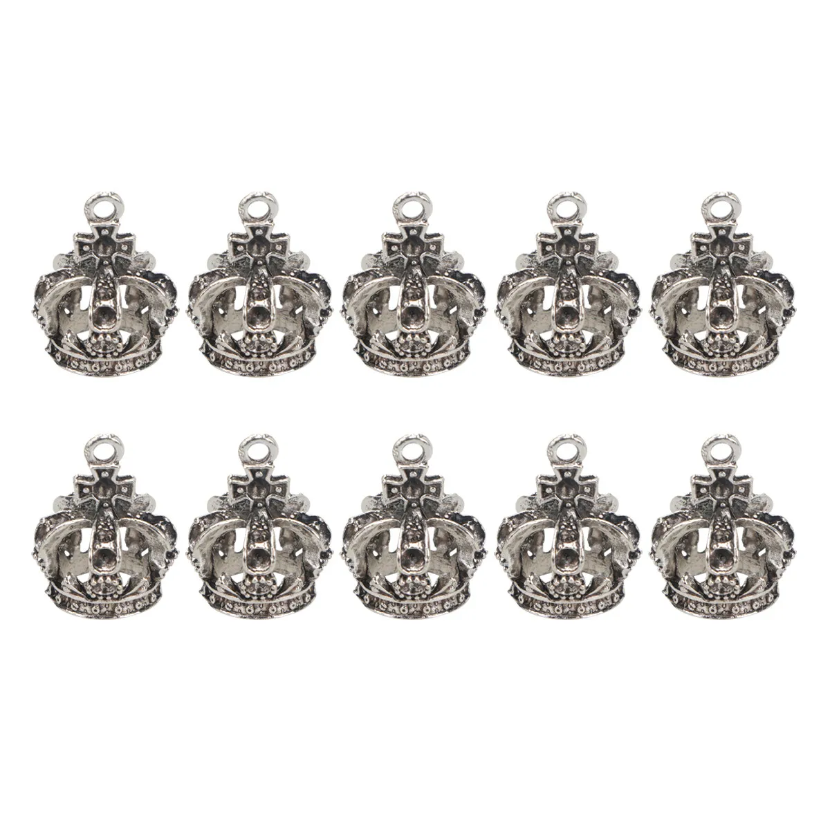 

10Pcs DIY Crown Pendant Alloy Hollow Out Retro Style Silver Ideal for Keychain Necklace Cellphone Decoration Unique