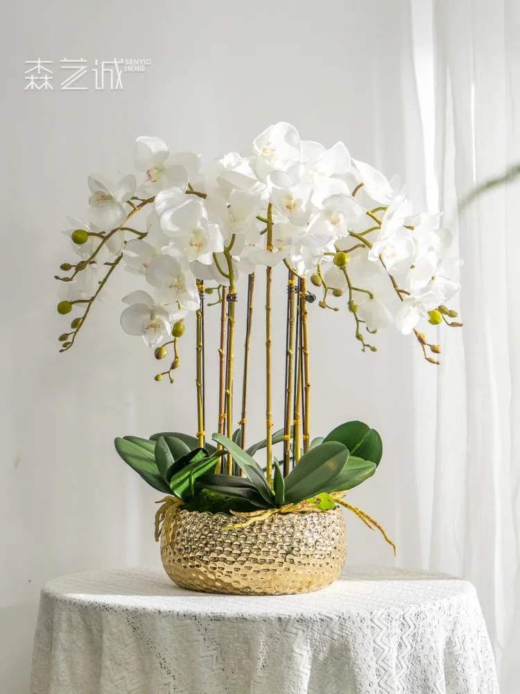 High-end Hand Moisture Simulation Phalaenopsis Flower Art Fake Flower Pot Flower Arrangement Decoration