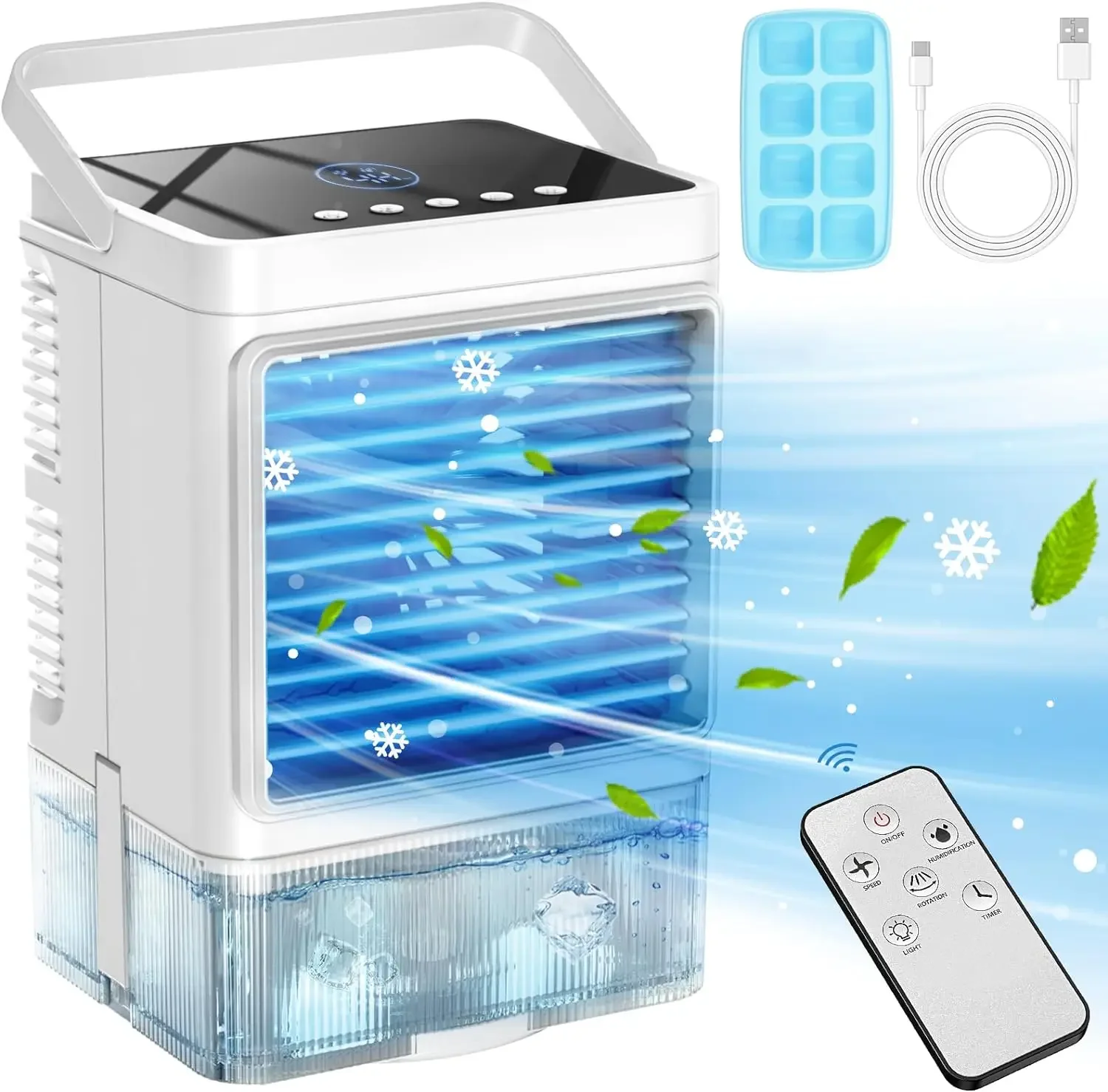 

Portable Personal Air Conditioner with Screen, Remote Control, 90° Rotation, Ice Tray, 4-Hour Timer, 7 Color Lights, 2 Cooling