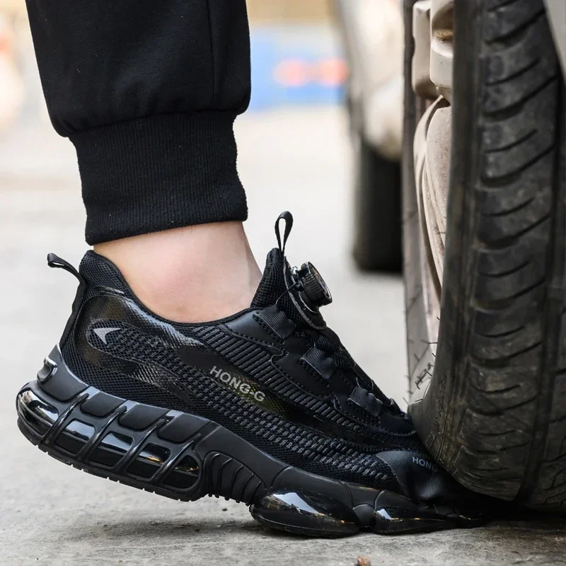 Men Rotating Button Work Sneakers Steel Toe Shoes Safety Boots Puncture-Proof work Shoes Indestructible Fashion Protective Shoes