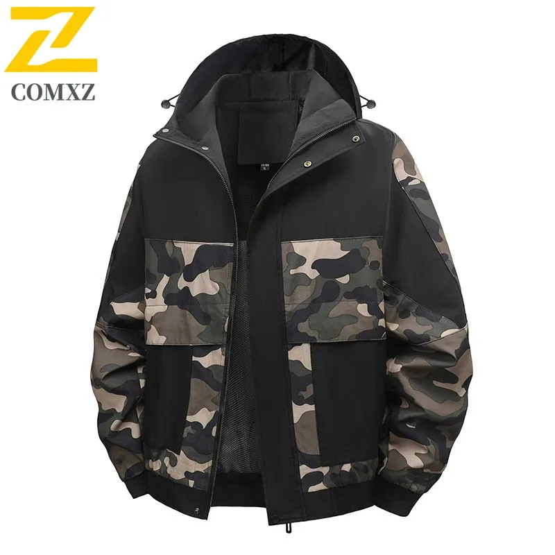 COMXZ Leisure Camo Jacket New Fashion Hood Outdoor Fly Fishing Lightweight Coat Climbing Scratch Resistant Autumn Clothing