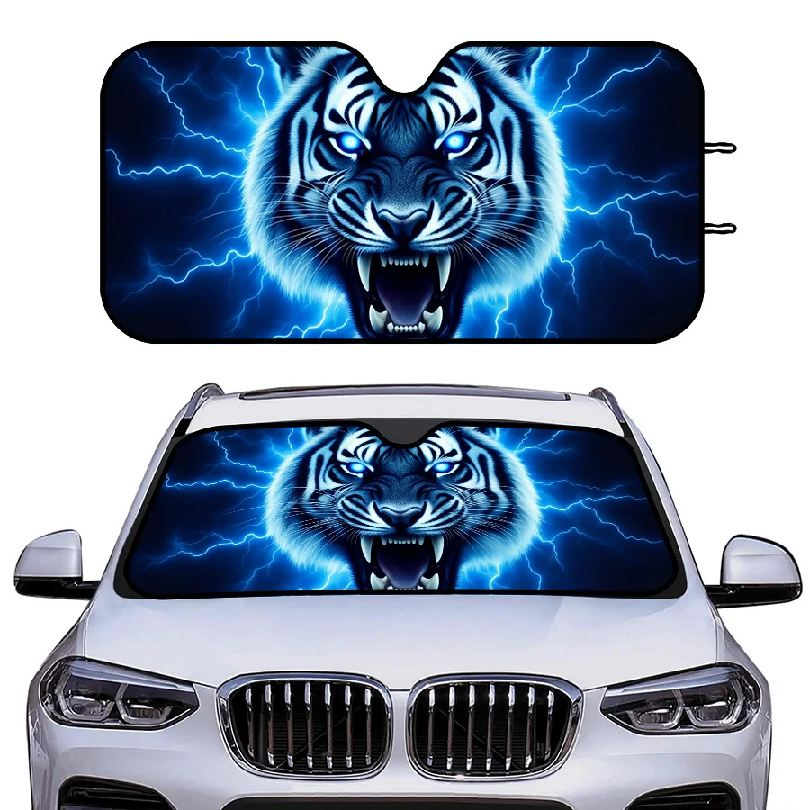 Multi-Functional Foldable Car Windshield Sunshade With 3 Sizes, Tiger Head Lightning Design, UV Protection For Front Windshield,