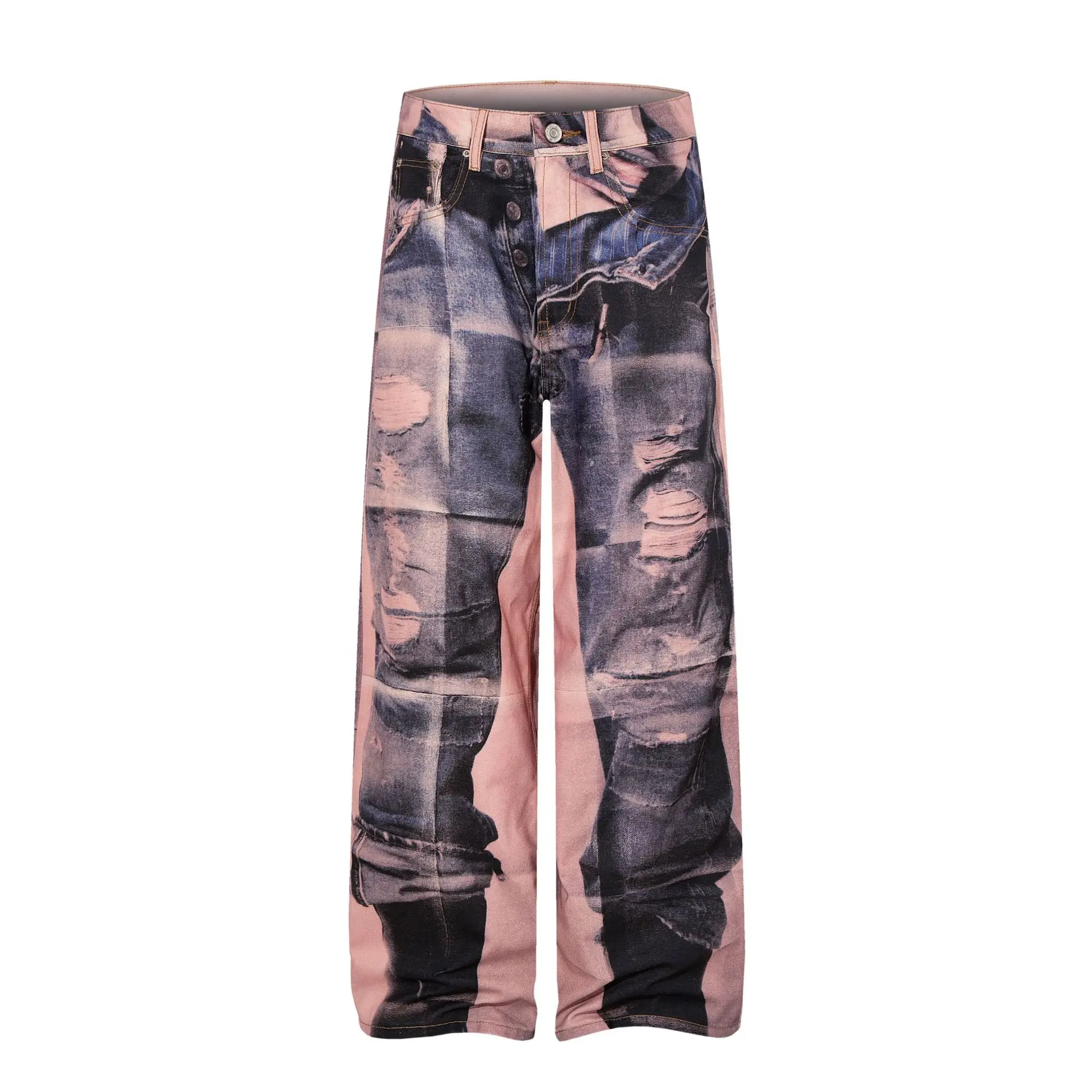 Men's Fashion High Street Printed Jeans Pants Streetwear Personality Denim Trousers Loose Fit Y2K Style Jeans Bottoms For Male
