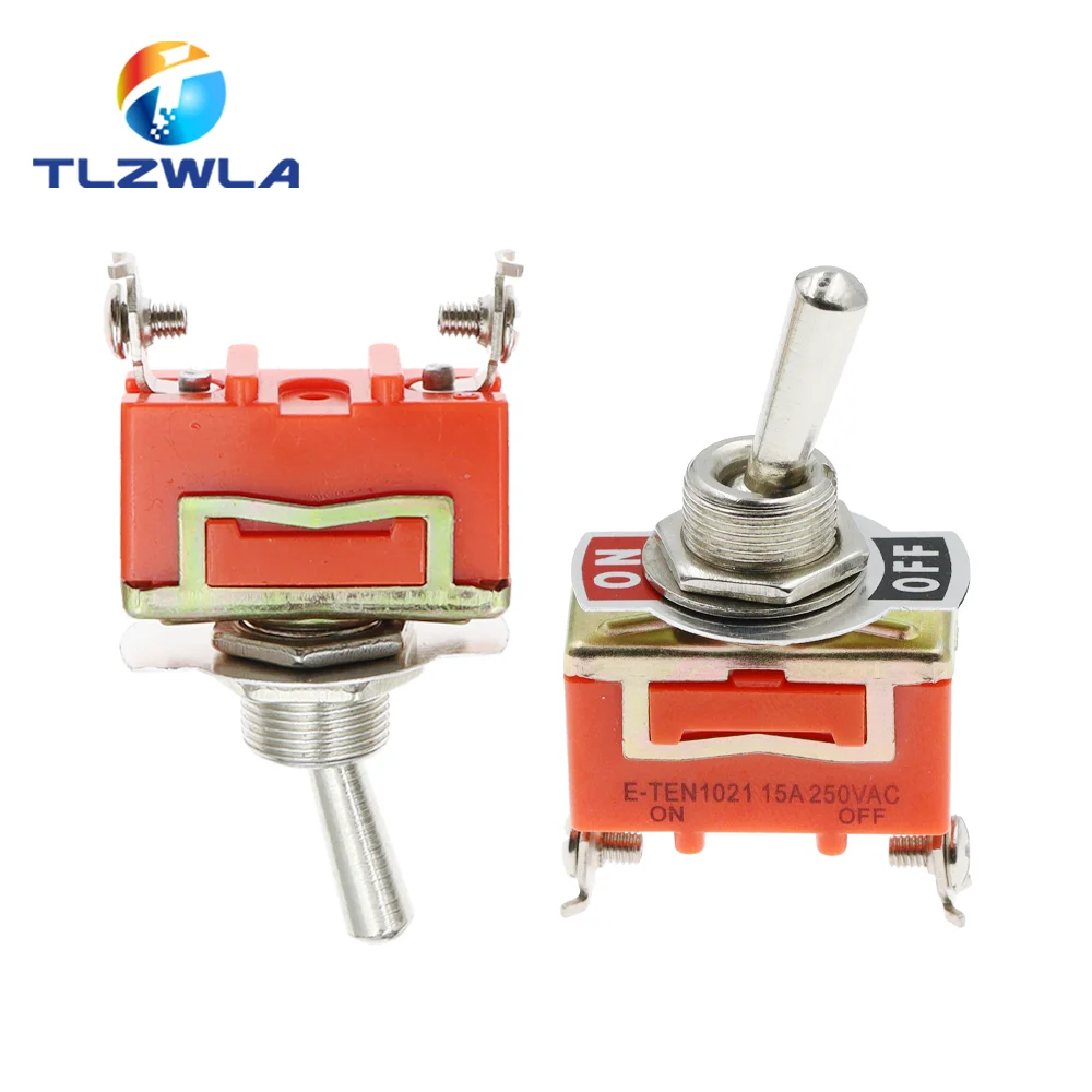 1PCS ON-OFF 15A 250V Toggle Switch 2 Pin Toggle Flick Switch Light Metal SPST E-TEN1021