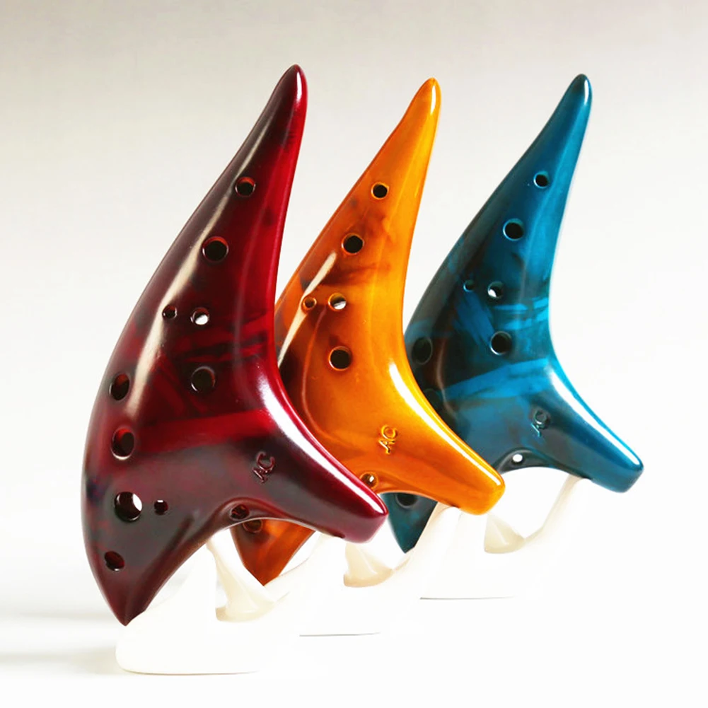 Ocarina ceramiczna 12-otworowa z osłoną ochronną, tonacja Alto C, profesjonalny instrument ocarina dla miłośników muzyki i początkujących.